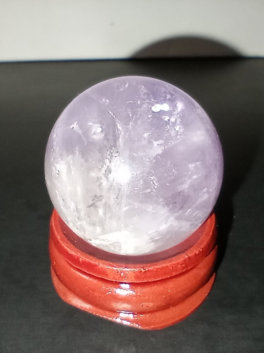 Amethyst Display Sphere with Wooden Stand - Purple Crystal Accent